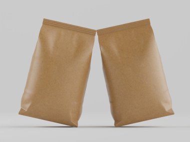 Kahve kesesi kahverengi 3d renginde çizim modeli koleksiyonu için gri arkaplanda izole edilmiş.