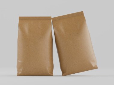 Kahve kesesi kahverengi 3d renginde çizim modeli koleksiyonu için gri arkaplanda izole edilmiş.