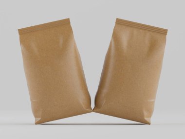 Kahve kesesi kahverengi 3d renginde çizim modeli koleksiyonu için gri arkaplanda izole edilmiş.