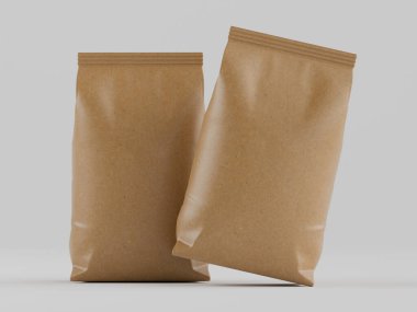 Kahve kesesi kahverengi 3d renginde çizim modeli koleksiyonu için gri arkaplanda izole edilmiş.