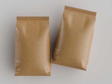 Kahve kesesi kahverengi 3d renginde çizim modeli koleksiyonu için gri arkaplanda izole edilmiş.