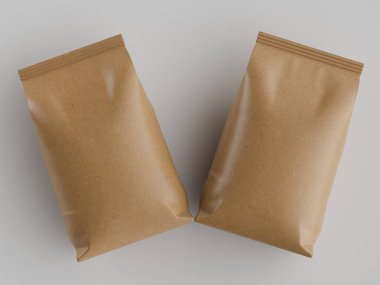 Kahve kesesi kahverengi 3d renginde çizim modeli koleksiyonu için gri arkaplanda izole edilmiş.