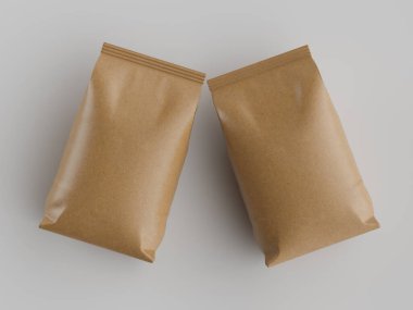 Kahve kesesi kahverengi 3d renginde çizim modeli koleksiyonu için gri arkaplanda izole edilmiş.