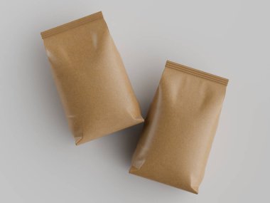 Kahve kesesi kahverengi 3d renginde çizim modeli koleksiyonu için gri arkaplanda izole edilmiş.