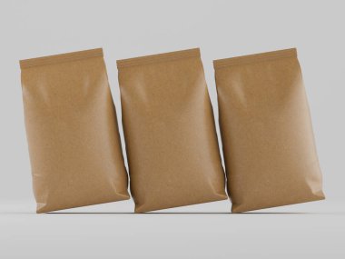 Kahve kesesi kahverengi 3d renginde çizim modeli koleksiyonu için gri arkaplanda izole edilmiş.