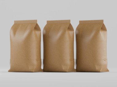 Kahve kesesi kahverengi 3d renginde çizim modeli koleksiyonu için gri arkaplanda izole edilmiş.