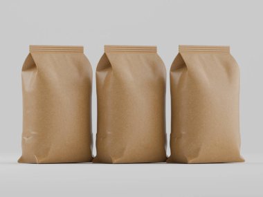 Kahve kesesi kahverengi 3d renginde çizim modeli koleksiyonu için gri arkaplanda izole edilmiş.