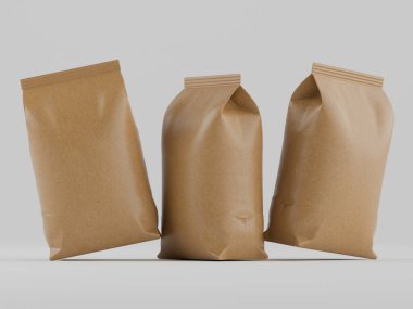 Kahve kesesi kahverengi 3d renginde çizim modeli koleksiyonu için gri arkaplanda izole edilmiş.