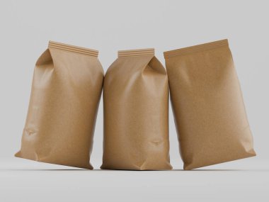 Kahve kesesi kahverengi 3d renginde çizim modeli koleksiyonu için gri arkaplanda izole edilmiş.