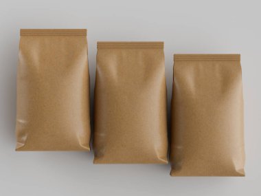 Kahve kesesi kahverengi 3d renginde çizim modeli koleksiyonu için gri arkaplanda izole edilmiş.