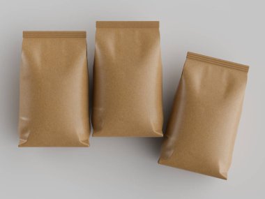 Kahve kesesi kahverengi 3d renginde çizim modeli koleksiyonu için gri arkaplanda izole edilmiş.