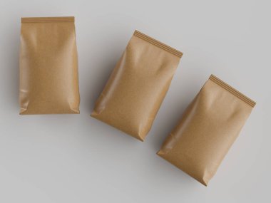 Kahve kesesi kahverengi 3d renginde çizim modeli koleksiyonu için gri arkaplanda izole edilmiş.