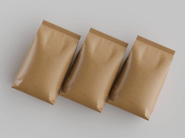 Kahve kesesi kahverengi 3d renginde çizim modeli koleksiyonu için gri arkaplanda izole edilmiş.