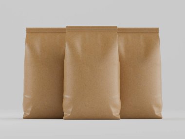 Kahve kesesi kahverengi 3d renginde çizim modeli koleksiyonu için gri arkaplanda izole edilmiş.