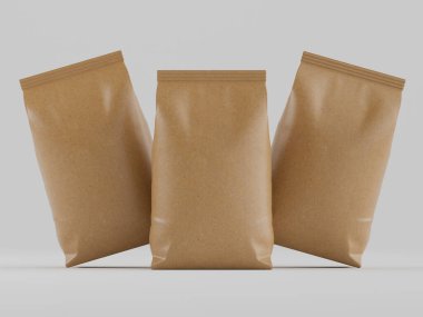 Kahve kesesi kahverengi 3d renginde çizim modeli koleksiyonu için gri arkaplanda izole edilmiş.