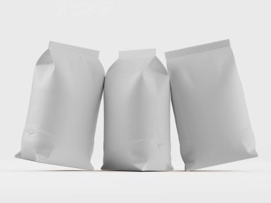 Kahve kesesi beyaz renkli 3d çizim modeli koleksiyonu için beyaz arkaplanda izole edilmiş