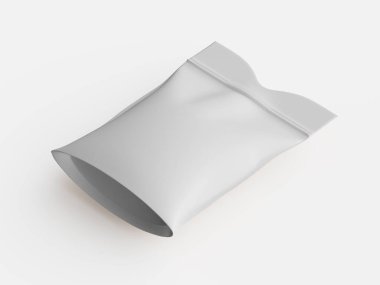 Boş gri plastik gıda ambalajı, düz bir stüdyoda düz beyaz arka plana karşı sunuldu. Paket pürüzsüz, süslenmemiş bir yüzeyi ve basit bir tasarımı gösteriyor. Paketleme yatay bir pozisyonda yapılır. Çakmak.