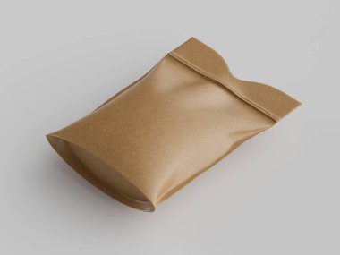 Bu resim paketlenmiş bir nesnenin yakın plan görüntüsünü sunuyor, muhtemelen bir gıda ürünü, düz bir arkaplanda dinleniyor. Paket kağıt benzeri bir malzemeden yapılmış gibi görünüyor, koyu kahverengi renkte. Işıklandırma dağınık ve yumuşaktır. 