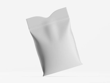 İzole edilmiş, basit bir resim beyaz, boş bir keseyi hafif bir arkaplana asar. Yumuşak gölgelerde yapılan kese, ince kıvrımlar ve kıvrımlarla esnek bir malzemeden yapılmış gibi görünüyor. Kompozisyon ambalajı vurgular, vurgular