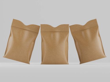 Temiz ve nötr bir arkaplanda üç tane kahverengi kağıt paketi var. Paketlerde merkezi kapaklı basit, katlanmış bir tasarım var. Işıklandırma yumuşak ve hatta kağıdın ince dokusunu vurguluyor. Kompozisyona göre...