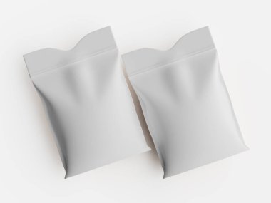 Temiz, beyaz bir arka planda iki beyaz, jenerik kese sergileniyor. Kesedeki yumuşak, mat dokusu ışıkla vurgulanıyor, yumuşak gölgeler ve üç boyutlu bir etki yaratıyor. Kese mühürlendi ve S şeklinde sunuldu.