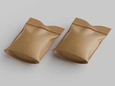 Her biri kahverengi kağıt görünümlü iki mühürlü paket, tek bir açık arka planda sunuluyor. Paketler hafifçe açılı, üç boyutlu formlarını ve dokulu yüzeylerini gösteriyor. Renk paleti öncelikle Dünya 'dan oluşur.