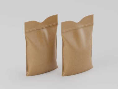 Tarafsız bir arkaplanda iki mühürlü paket sunuluyor. Paketlerde pürüzsüz, düzgün bir doku ve sıcak bir toprak rengi var. Kompozisyon basit, nesnelerin şeklini ve şeklini vurguluyor. Işık yumuşak ve yayılmış görünüyor.