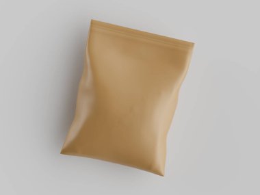 Atıştırmalık için kağıt kraft paketlemesi Gri arkaplanda izole edilmiş 3d çizim çizimi