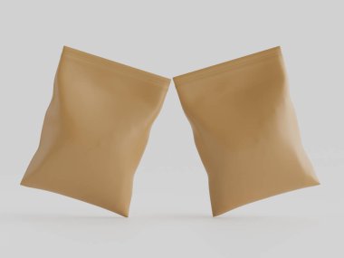 Atıştırmalık için kağıt kraft paketlemesi Gri arkaplanda izole edilmiş 3d çizim çizimi