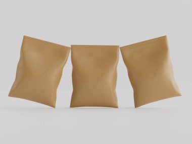 Atıştırmalık için kağıt kraft paketlemesi Gri arkaplanda izole edilmiş 3d çizim çizimi