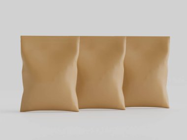 Atıştırmalık için kağıt kraft paketlemesi Gri arkaplanda izole edilmiş 3d çizim çizimi