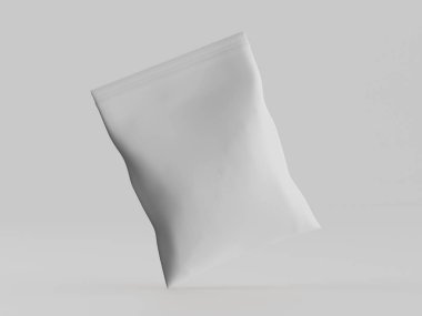 Atıştırmalık için kağıt kraft paketlemesi Gri arkaplanda izole edilmiş 3d çizim çizimi