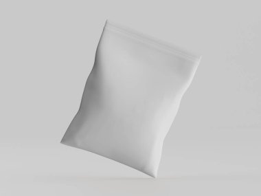Atıştırmalık için kağıt kraft paketlemesi Gri arkaplanda izole edilmiş 3d çizim çizimi