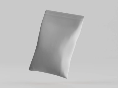 Atıştırmalık için kağıt kraft paketlemesi Gri arkaplanda izole edilmiş 3d çizim çizimi