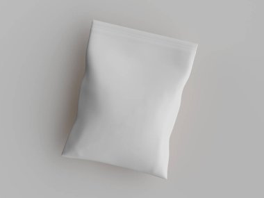 Atıştırmalık için kağıt kraft paketlemesi Gri arkaplanda izole edilmiş 3d çizim çizimi