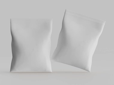 Atıştırmalık için kağıt kraft paketlemesi Gri arkaplanda izole edilmiş 3d çizim çizimi