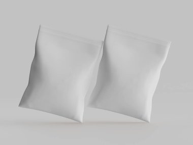 Atıştırmalık için kağıt kraft paketlemesi Gri arkaplanda izole edilmiş 3d çizim çizimi