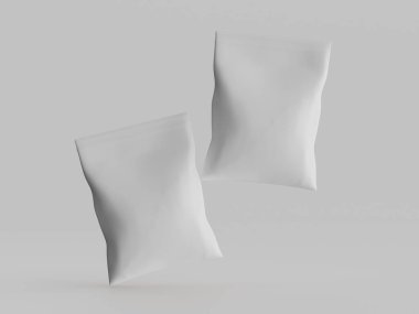 Atıştırmalık için kağıt kraft paketlemesi Gri arkaplanda izole edilmiş 3d çizim çizimi