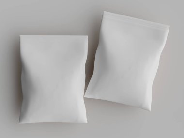 Atıştırmalık için kağıt kraft paketlemesi Gri arkaplanda izole edilmiş 3d çizim çizimi