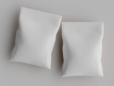 Atıştırmalık için kağıt kraft paketlemesi Gri arkaplanda izole edilmiş 3d çizim çizimi