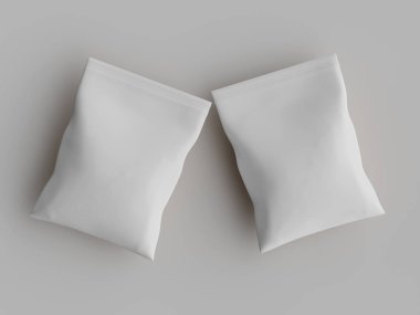 Atıştırmalık için kağıt kraft paketlemesi Gri arkaplanda izole edilmiş 3d çizim çizimi