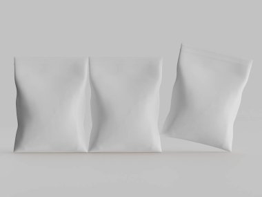 Atıştırmalık için kağıt kraft paketlemesi Gri arkaplanda izole edilmiş 3d çizim çizimi