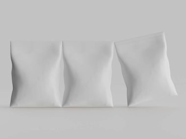 Atıştırmalık için kağıt kraft paketlemesi Gri arkaplanda izole edilmiş 3d çizim çizimi