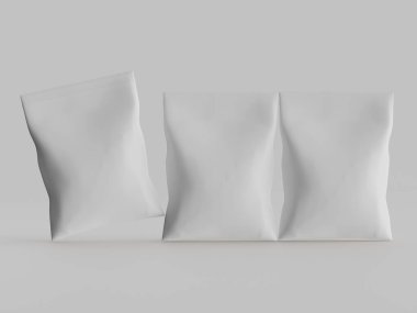 Atıştırmalık için kağıt kraft paketlemesi Gri arkaplanda izole edilmiş 3d çizim çizimi