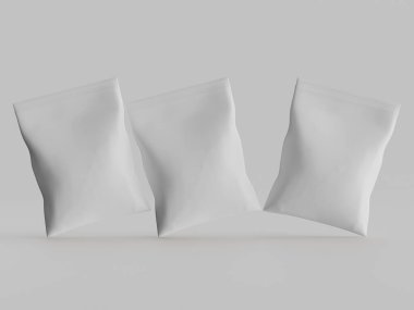 Atıştırmalık için kağıt kraft paketlemesi Gri arkaplanda izole edilmiş 3d çizim çizimi