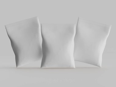 Atıştırmalık için kağıt kraft paketlemesi Gri arkaplanda izole edilmiş 3d çizim çizimi