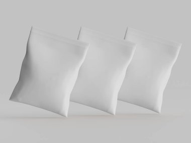 Atıştırmalık için kağıt kraft paketlemesi Gri arkaplanda izole edilmiş 3d çizim çizimi