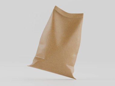 Çuval ambalajlama kahverengi renk 3d resim çizimi gri arkaplan üzerinde izole