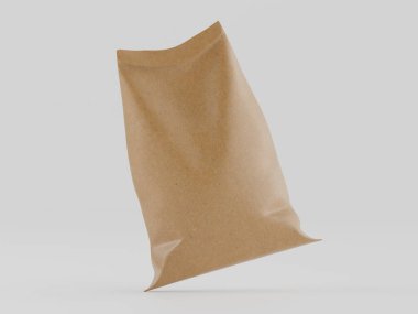 Çuval ambalajlama kahverengi renk 3d resim çizimi gri arkaplan üzerinde izole