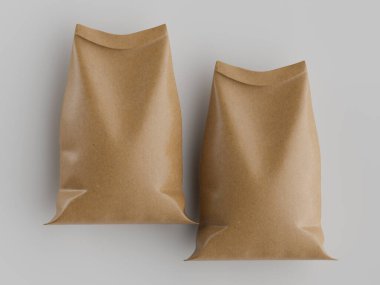 Çuval ambalajlama kahverengi renk 3d resim çizimi gri arkaplan üzerinde izole